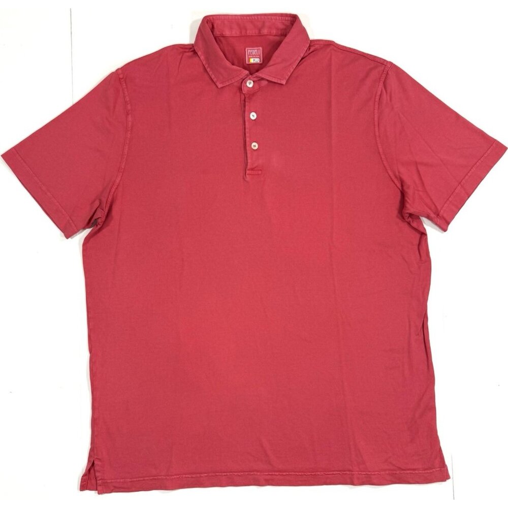 Fedeli Mens Polo Shirt Size 2XL EU 60 Made In Italy Salmon Pink 100% Cotton